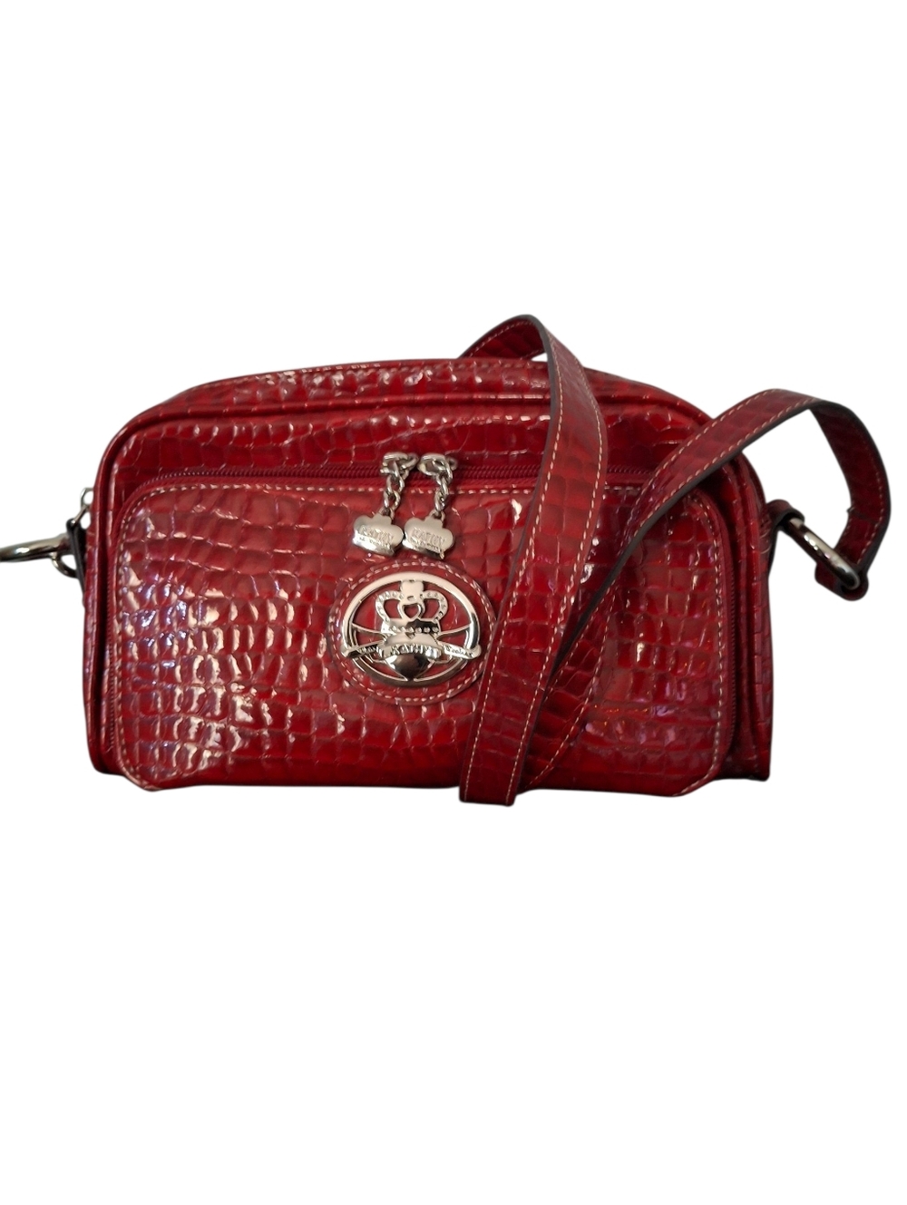 Kathy Van Zeeland Red Croc Patent Crossbody Organizer Bag